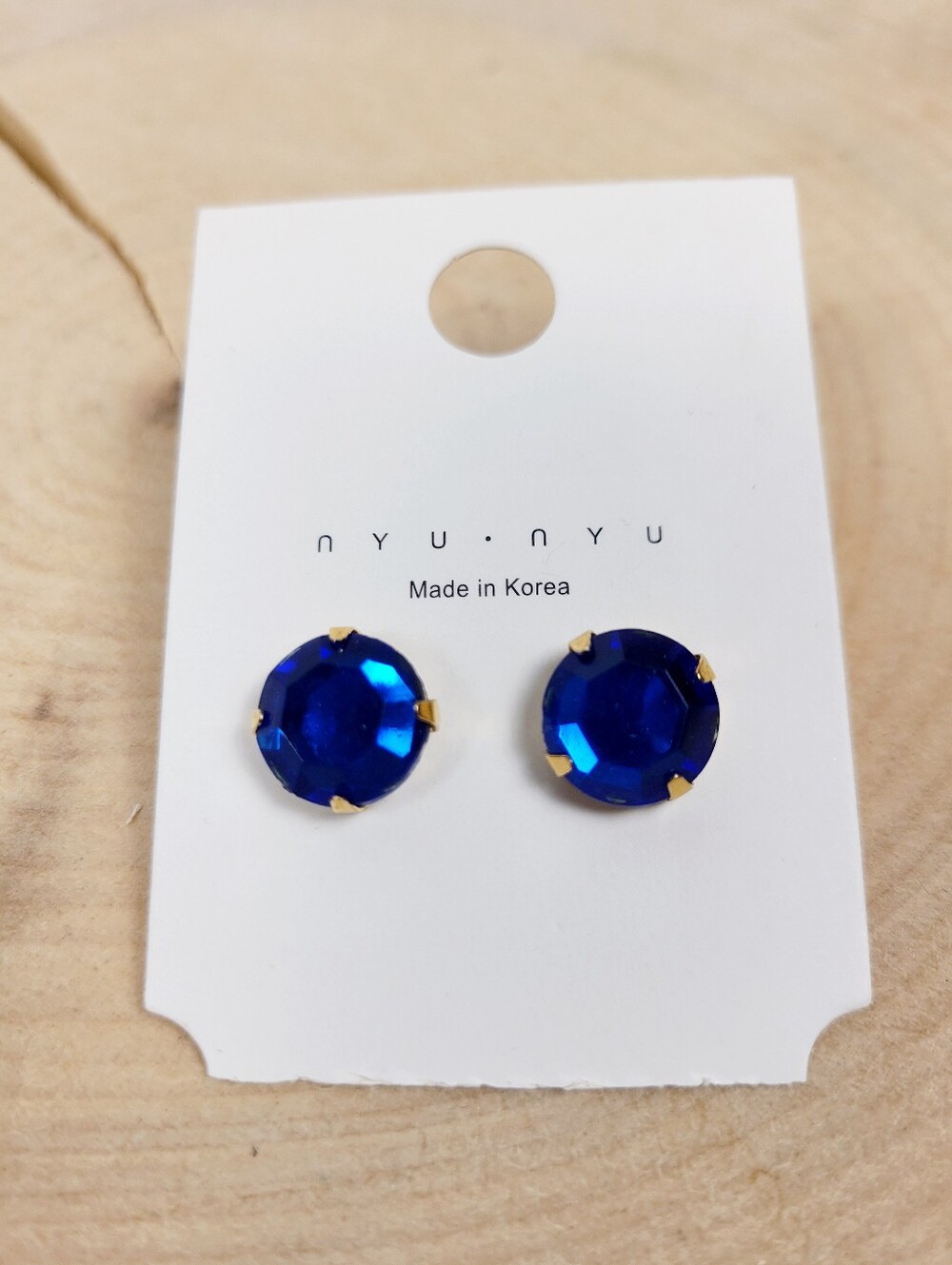 Brand New Gold Tone Blue Stone Stud Earrings